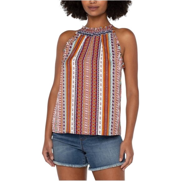 Liverpool Sleeveless Halter Top | Ruffle Details - Western Boho | Size Large - Picture 1 of 5